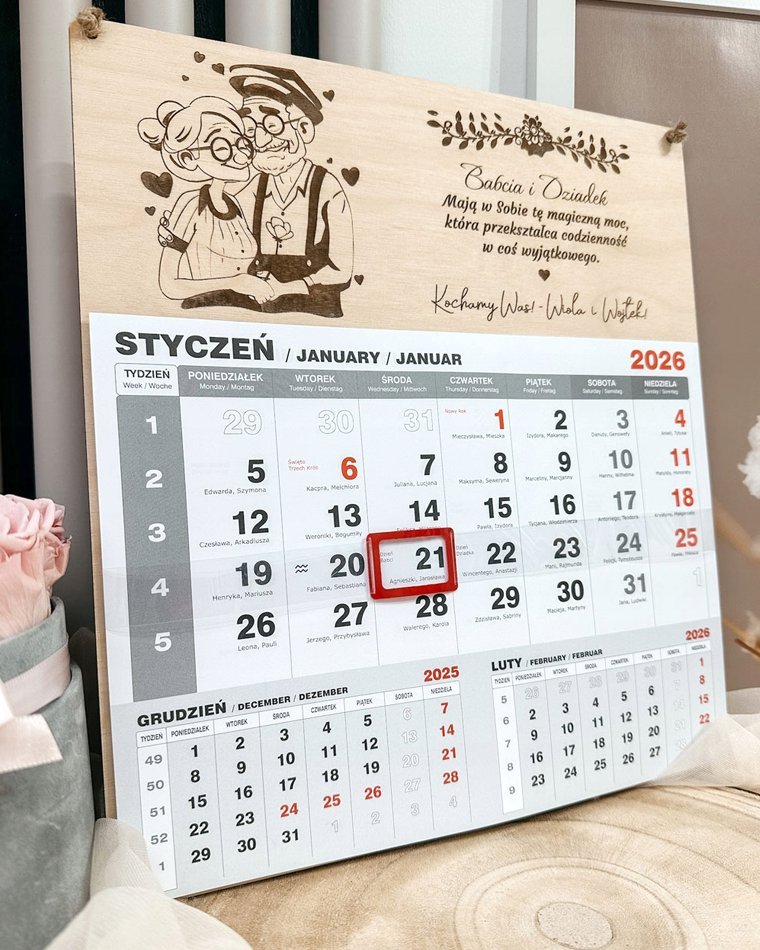 Kalendarz na Dzień Babci i Dziadka z grawerem i dedykacją