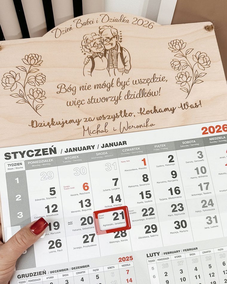 Kalendarz na Dzień Babci i Dziadka 2026 z dedykacją i...