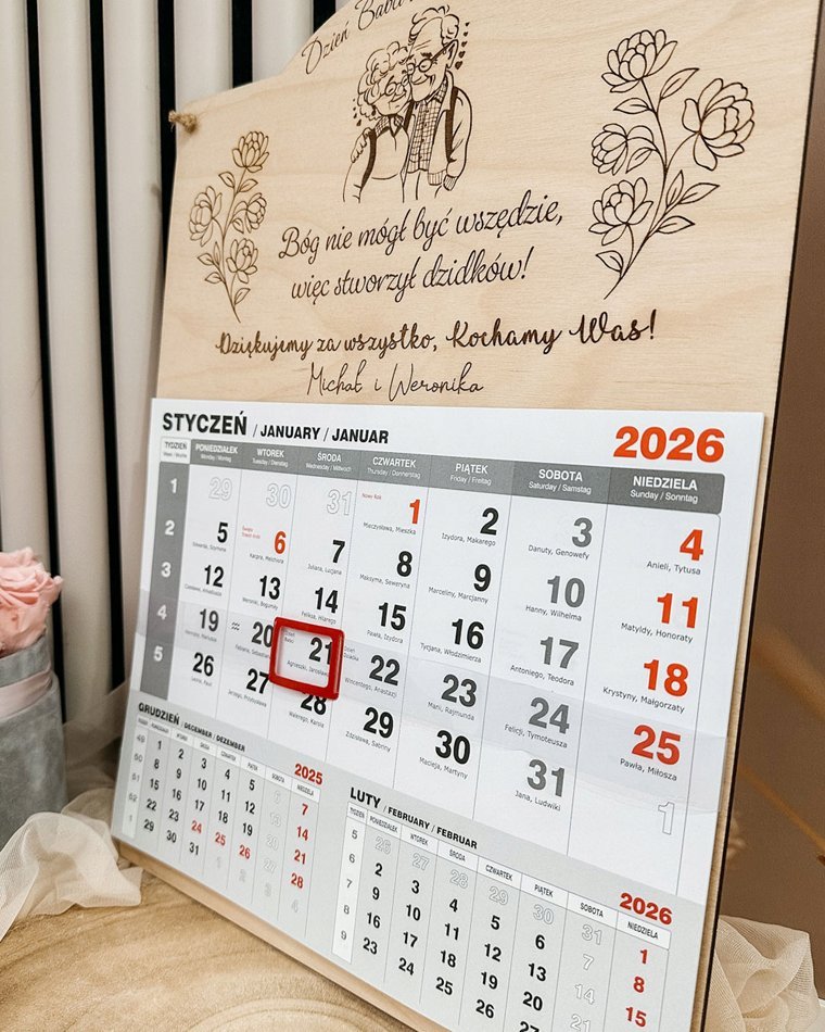 Kalendarz na Dzień Babci i Dziadka 2026 z dedykacją i...