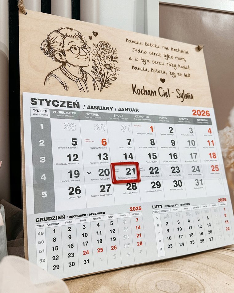 Kalendarz na Dzień Babci 2026 z wierszem i dedykacją