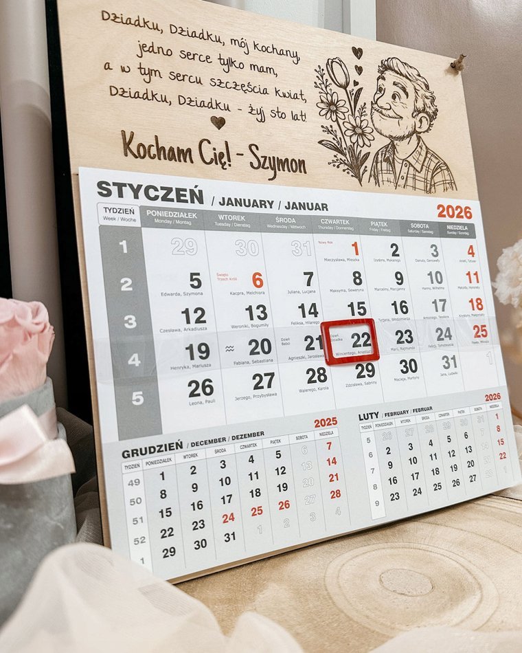 Kalendarz na Dzień Dziadka 2026 z wierszem i dedykacją
