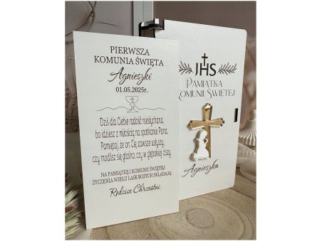 Personalizowana pamiątka I Komunii Świętej z imieniem – pudełko z krzyżykiem IHS