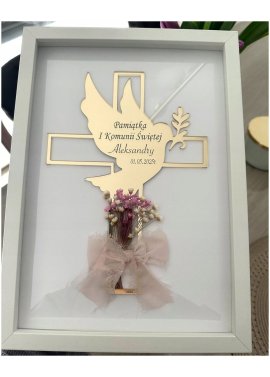 Pamiątka I Komunii Świętej z gołębicą w ramce -...