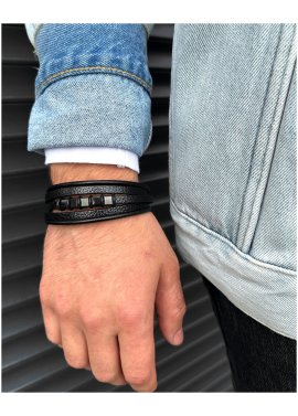 Bransoletka męska skórzana z grawerem pleciona kostki