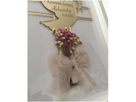 Pamiątka I Komunii Świętej z gołębicą w ramce - personalizowana