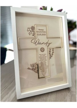 Pamiątka I Komunii Świętej w ramce z krzyżem i modlitwą –...