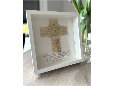 Pamiątka I Komunii Świętej w ramce z krzyżem z modlitwy – personalizowana