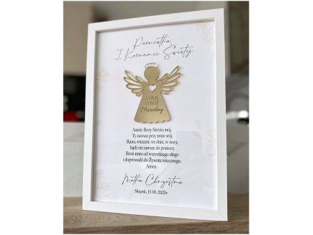 Pamiątka I Komunii Świętej z Aniołem Stróżem w ramce - personalizowana