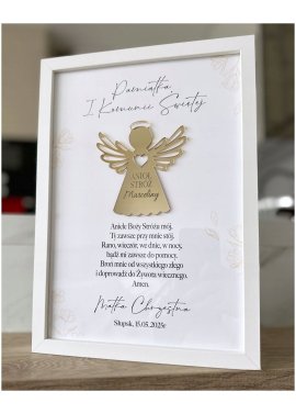 Pamiątka I Komunii Świętej z Aniołem Stróżem w ramce -...
