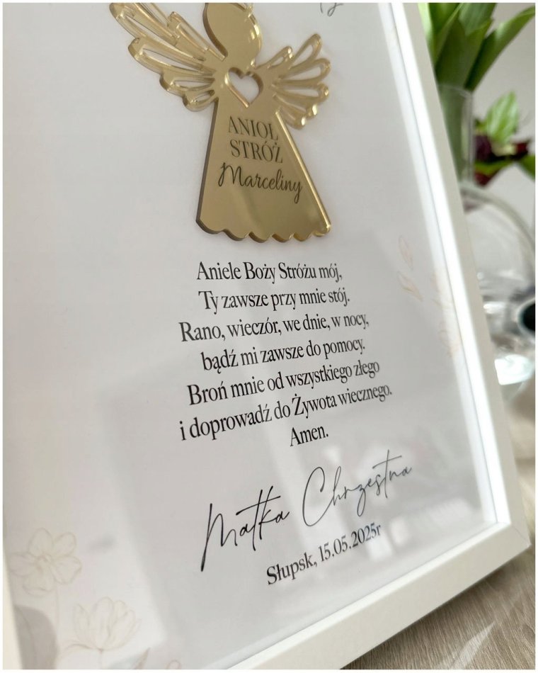 Pamiątka I Komunii Świętej z Aniołem Stróżem w ramce -...