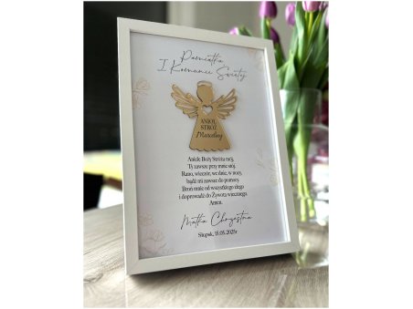 Pamiątka I Komunii Świętej z Aniołem Stróżem w ramce - personalizowana