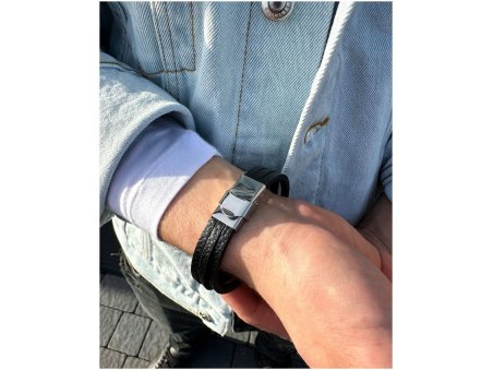 Bransoletka dla taty z grawerem imion dzieci – skórzana czarna personalizowana