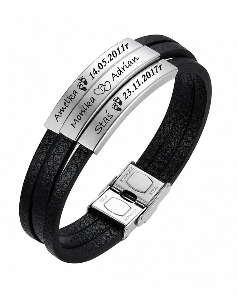 Bransoletka dla taty z grawerem imion dzieci – skórzana...
