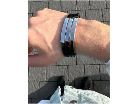 Bransoletka dla taty z grawerem imion dzieci – skórzana srebrna personalizowana