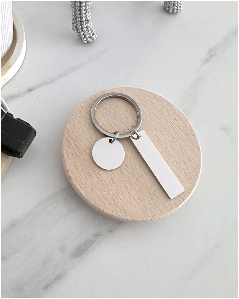 BRELOK MINI BLASZKA PODŁUŻNA SREBRNY + KÓŁKO