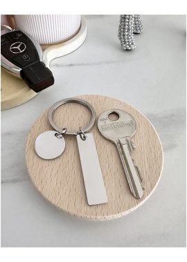 BRELOK MINI BLASZKA PODŁUŻNA SREBRNY + KÓŁKO