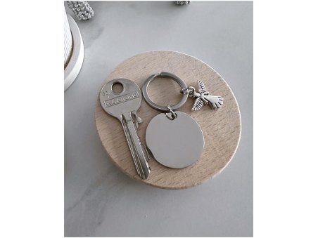 Brelok do kluczy z grawerem - okrągły połysk aniołek personalizowany