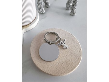 Brelok do kluczy z grawerem - okrągły połysk aniołek personalizowany