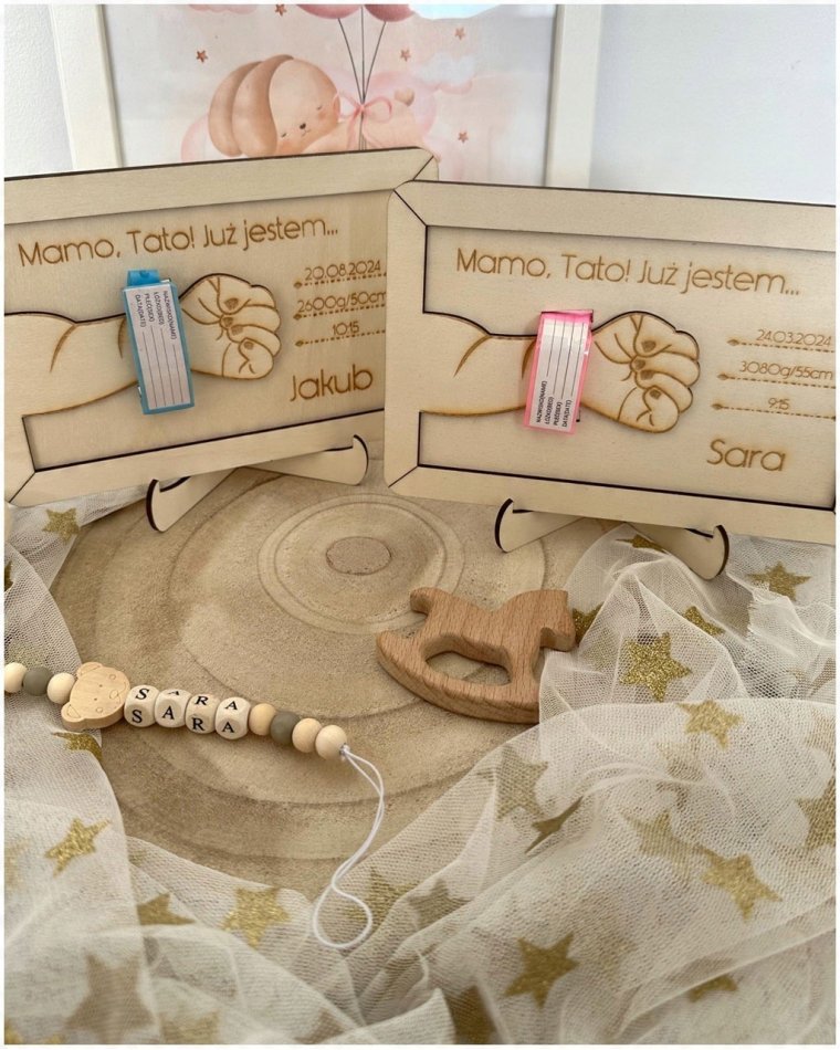 Drewniana metryczka 3D z grawerem „Mamo, Tato! Już...