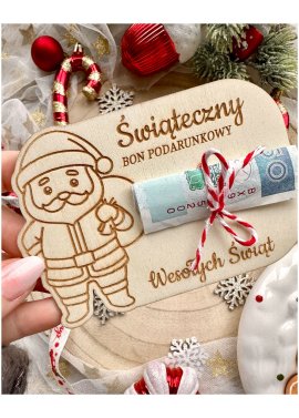 Świąteczny bon podarunkowy na pieniądze – drewniana...