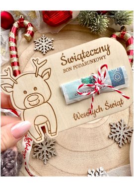 Świąteczny bon podarunkowy na pieniądze – drewniana...