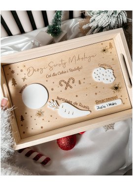 Personalizowana drewniana tacka dla Świętego Mikołaja i...