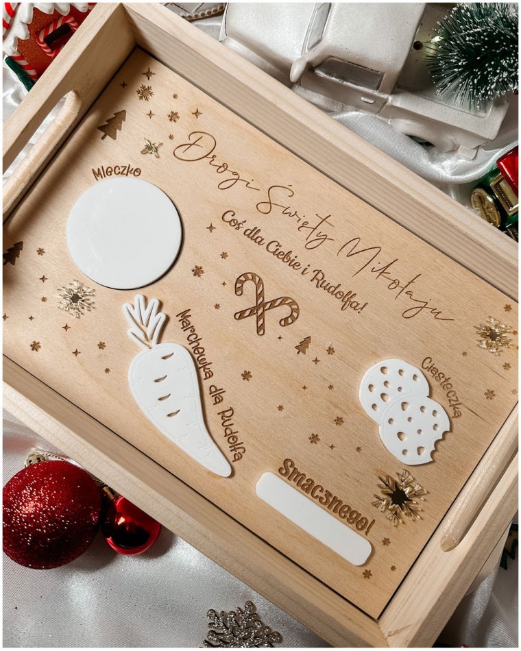 Personalizowana drewniana tacka dla Świętego Mikołaja i...