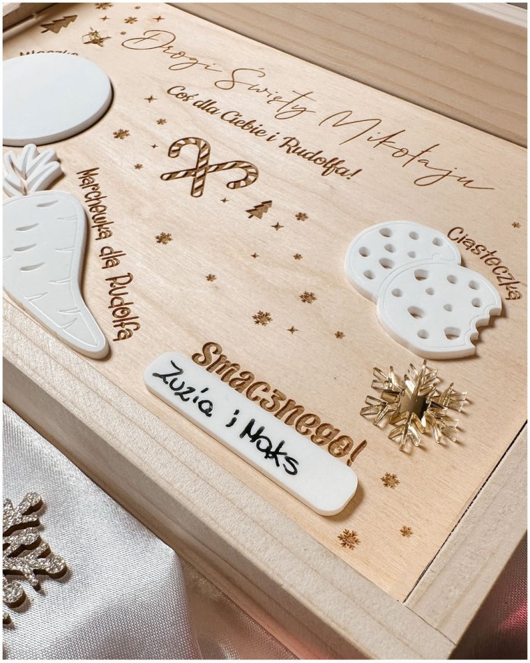 Personalizowana drewniana tacka dla Świętego Mikołaja i...
