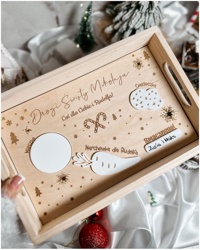 Personalizowana drewniana tacka dla Świętego Mikołaja i...