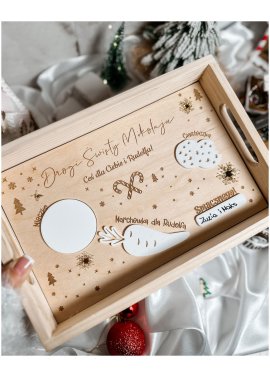Personalizowana drewniana tacka dla Świętego Mikołaja i...