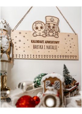 Drewniany kalendarz adwentowy z pierniczkiem i Dziadkiem...