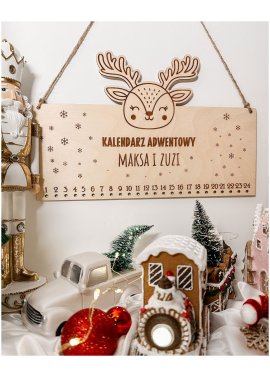 Drewniany kalendarz adwentowy z reniferkiem –...