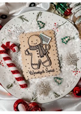 Drewniana kartka świąteczna na pieniądze „Pierniczek” –...