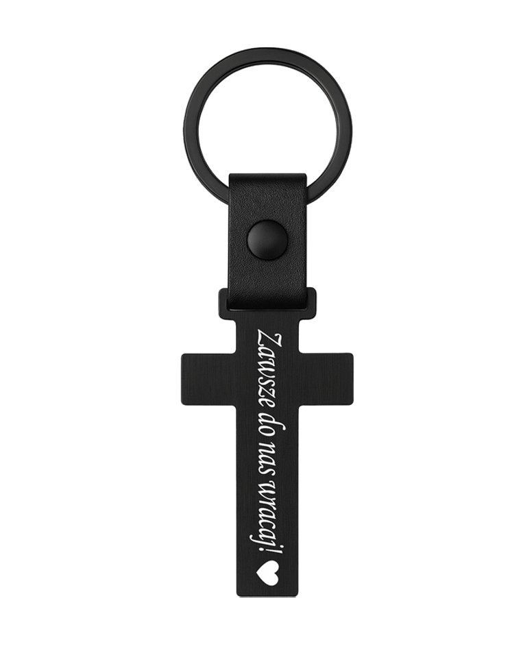Brelok krzyż z grawerem – czarna stal, personalizowany...