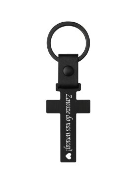 Brelok krzyż z grawerem – czarna stal, personalizowany...