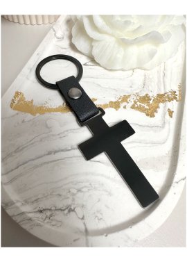 Brelok krzyż z grawerem – czarna stal, personalizowany...