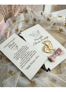 Drewniana pamiątka Chrztu Świętego z personalizacją BIAŁA