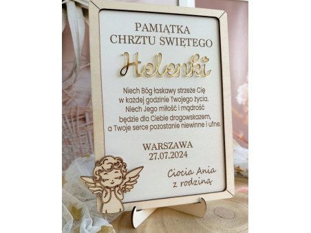 Personalizowana ramka – Pamiątka Chrztu Świętego z imieniem i grawerem | Aniołek