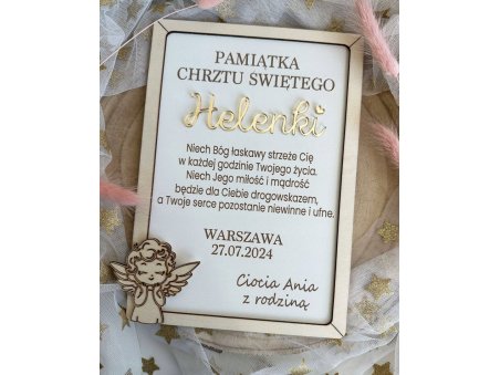 Personalizowana ramka – Pamiątka Chrztu Świętego z imieniem i grawerem | Aniołek